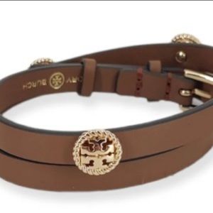 Tory Burch Double-wrap Rope logo leather bracelet